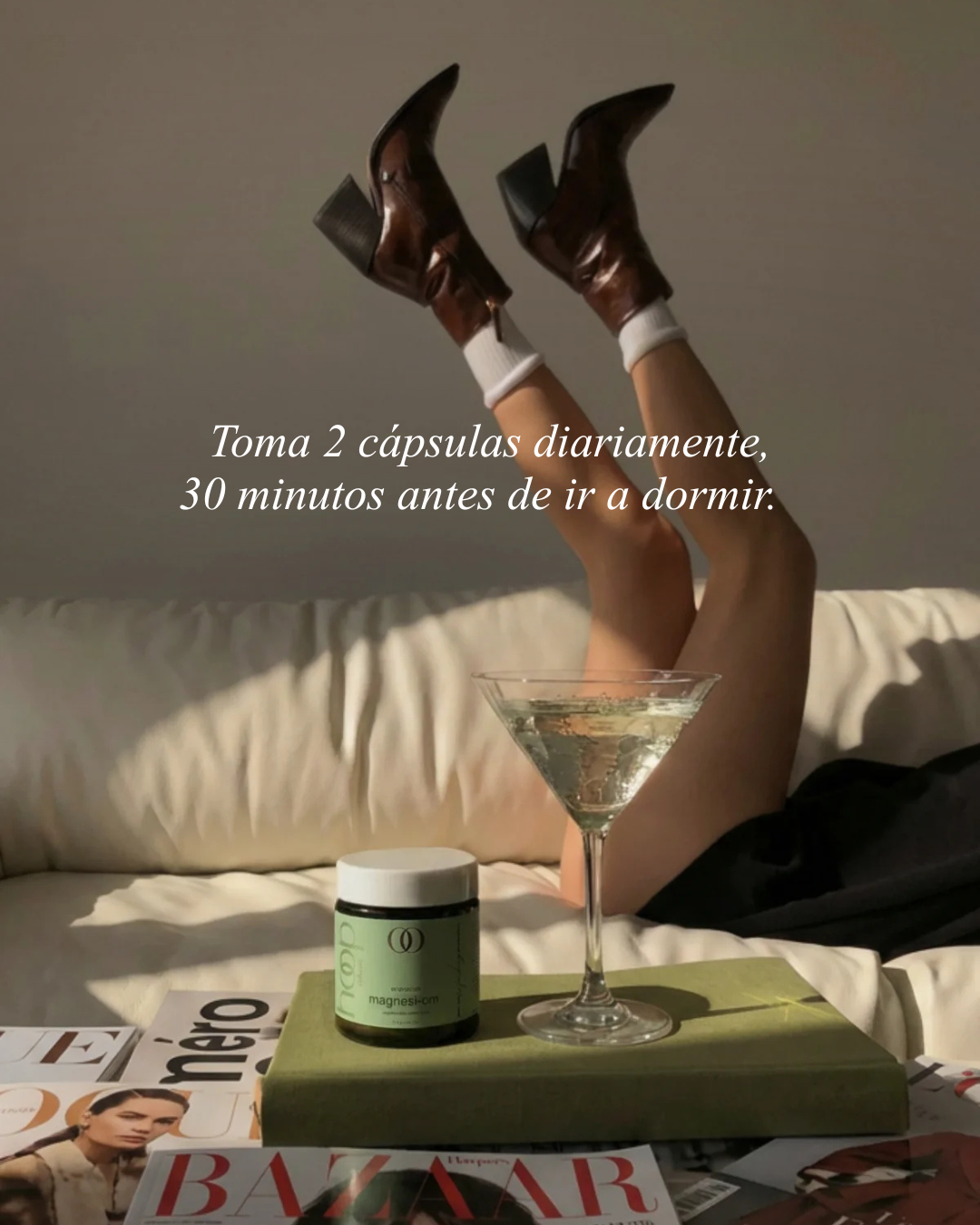 Modo de uso de Magnesi-om, suplemento de magnesio de Hoop Wellness